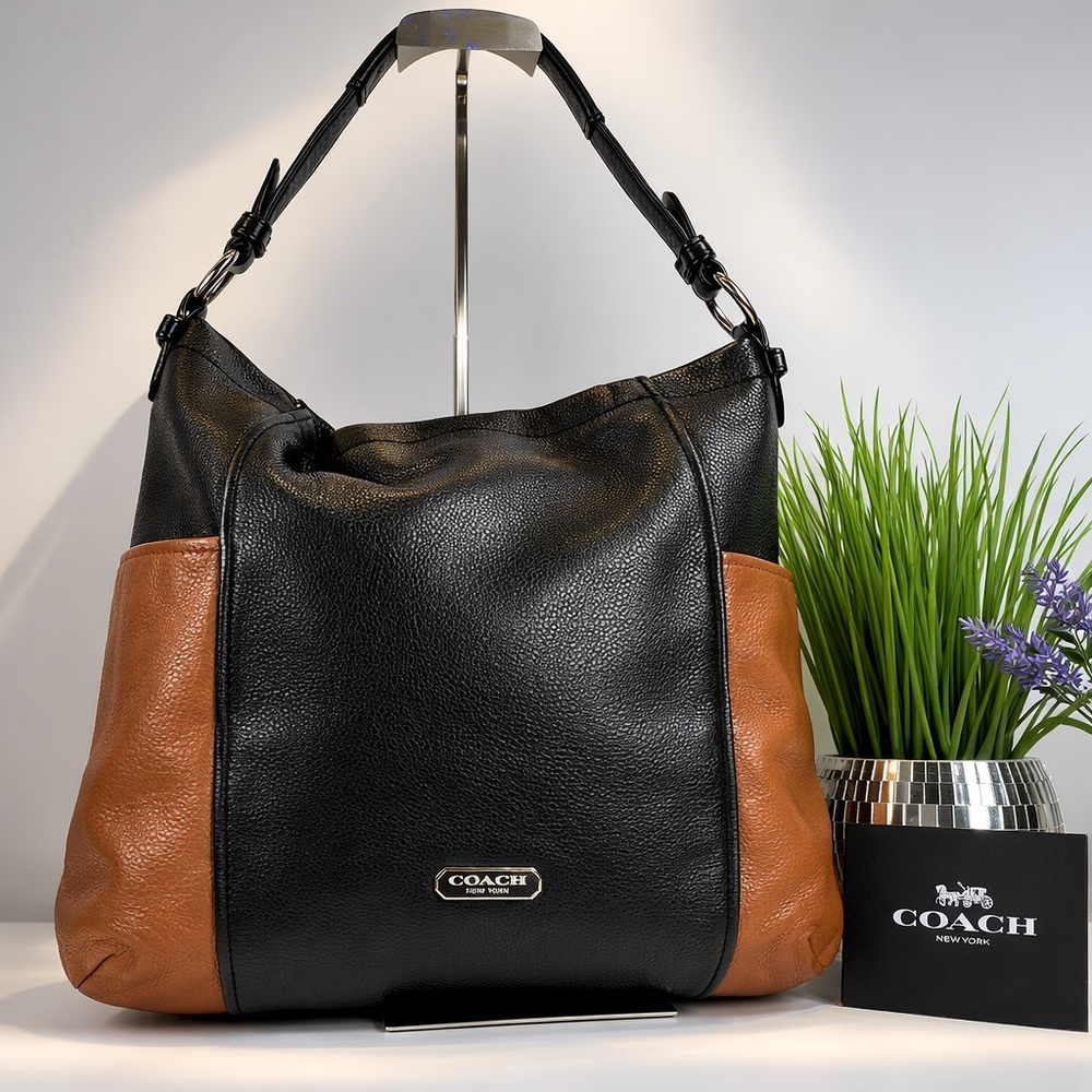 Coach Park Colorblock Hobo Black Brown Leather Shoulder Crossbody Bag Laptop wor